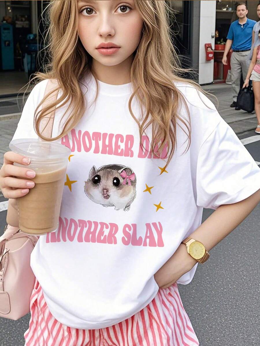 1pc Cute Graphic Print Short Sleeve T-Shirt for Tween Girls, Soft Lightweight Summer Top for School, Casual Wear, and Everyday Comfort