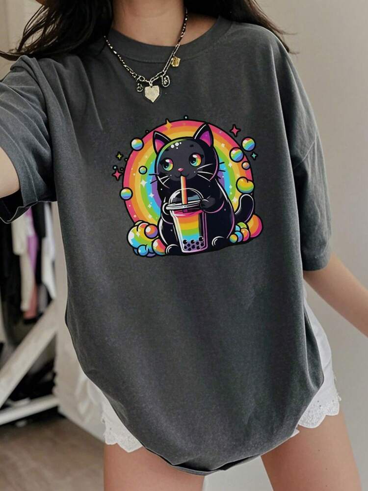Cute Graphic Print Short Sleeve T-Shirts for Tween Girls, Soft and Stylish Summer Tops for Young Students, Perfect Casual Wear for School and Everyday Outfits