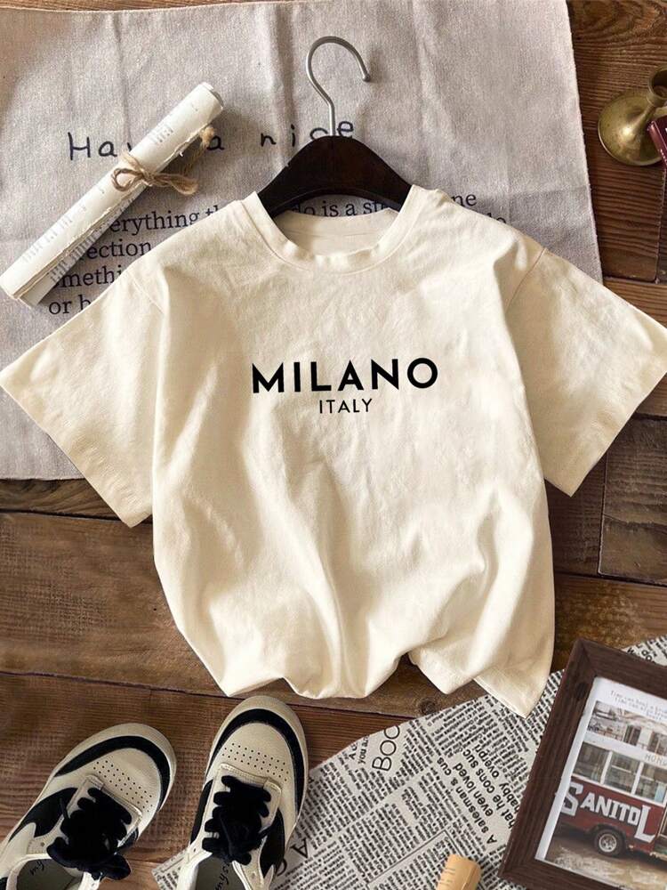 Girls' Casual Round Neck Knit T-Shirt – Soft Comfortable Printed Short Sleeve Tee for Everyday Wear