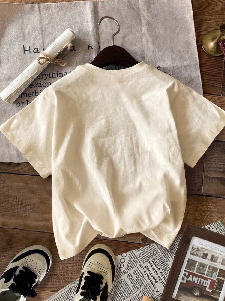 Girls' Casual Round Neck Knit T-Shirt – Soft Comfortable Printed Short Sleeve Tee for Everyday Wear