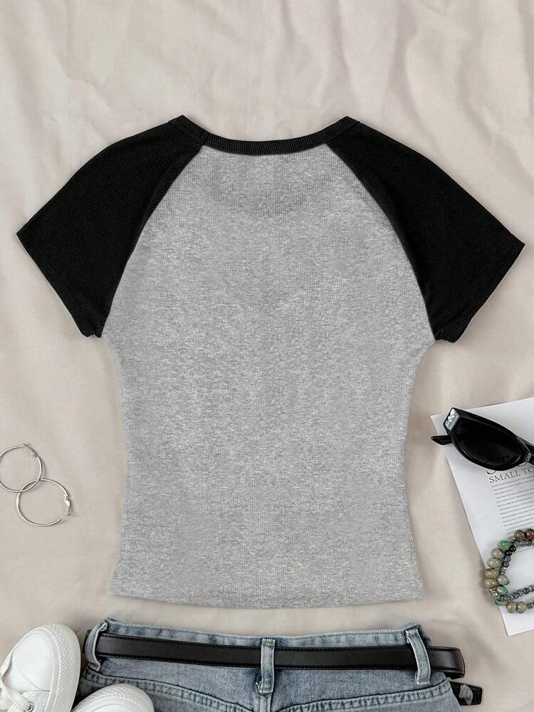 Tween Girls' Casual Color Block Star Print T-Shirt, Minimalist Patchwork Short Sleeve Top for Summer Everyday Wear