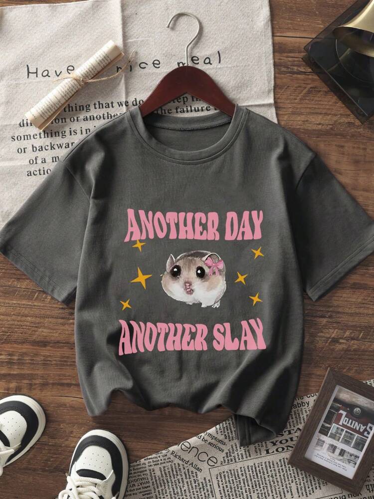 1pc Cute Graphic Print Short Sleeve T-Shirt for Tween Girls, Soft Lightweight Summer Top for School, Casual Wear, and Everyday Comfort