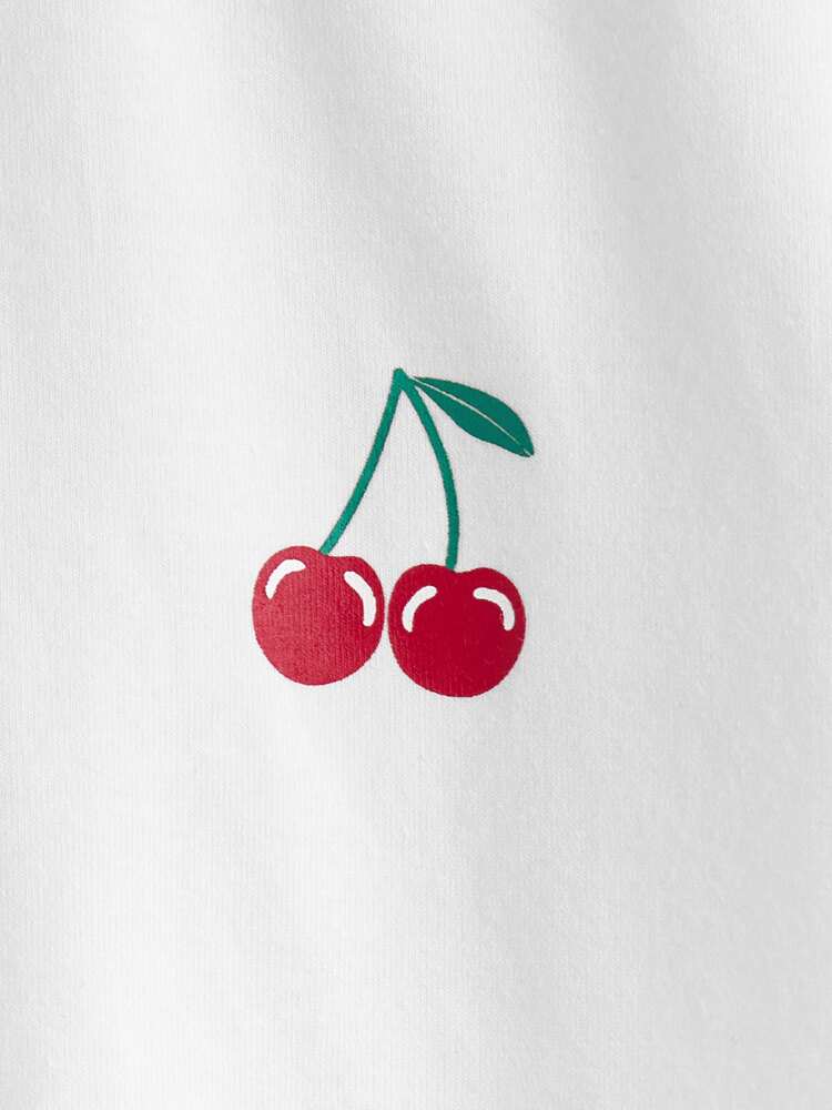 Tween Girls' Cherry Print T-Shirt with Contrast Trim, Casual Summer Short Sleeve Top for Everyday Wear