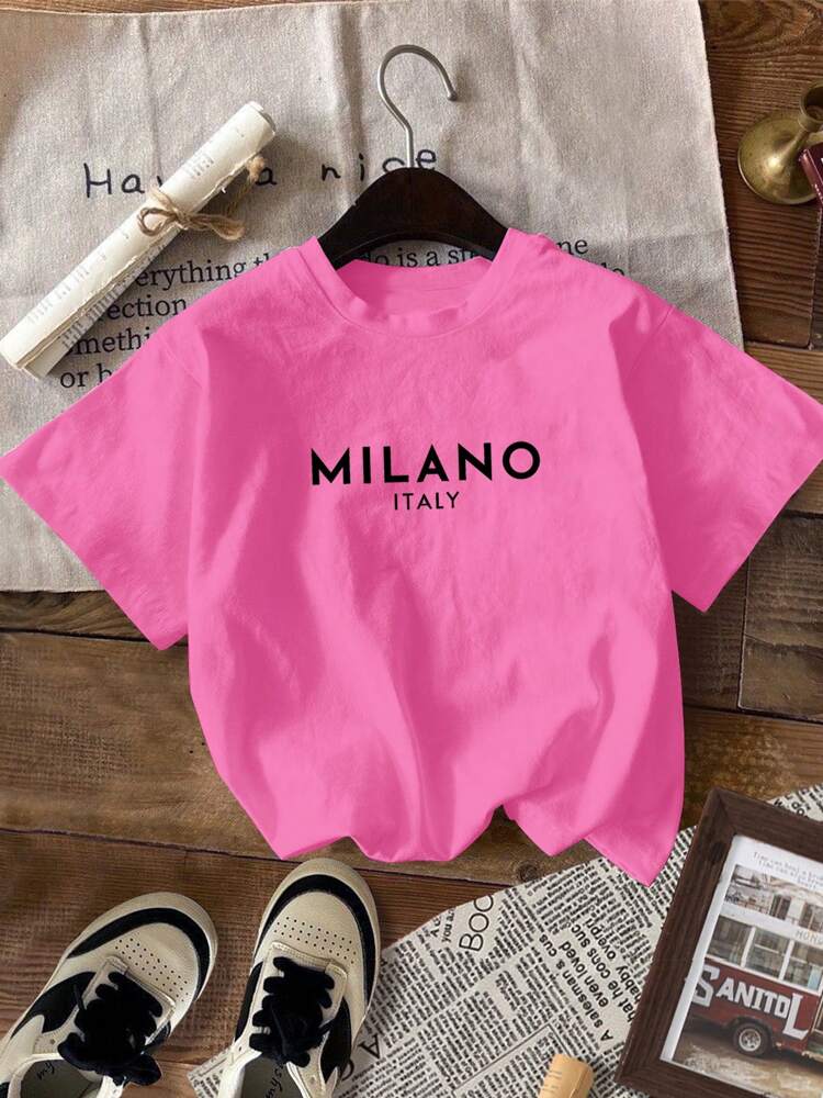 Girls' Casual Round Neck Knit T-Shirt – Soft Comfortable Printed Short Sleeve Tee for Everyday Wear