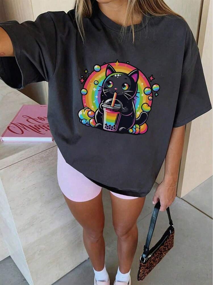 Cute Graphic Print Short Sleeve T-Shirts for Tween Girls, Soft and Stylish Summer Tops for Young Students, Perfect Casual Wear for School and Everyday Outfits