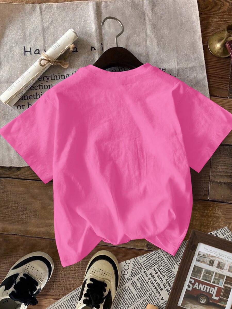 Girls' Casual Round Neck Knit T-Shirt – Soft Comfortable Printed Short Sleeve Tee for Everyday Wear