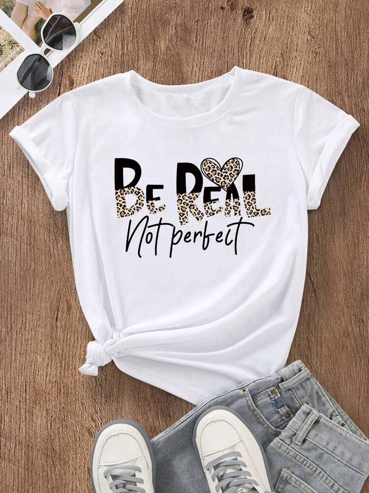 Tween Girls' Letter Print Short Sleeve T-Shirt, Soft Round Neck Casual Summer Top for School, Campus, and Everyday Wear – Trendy Graphic Tee Style Hit
