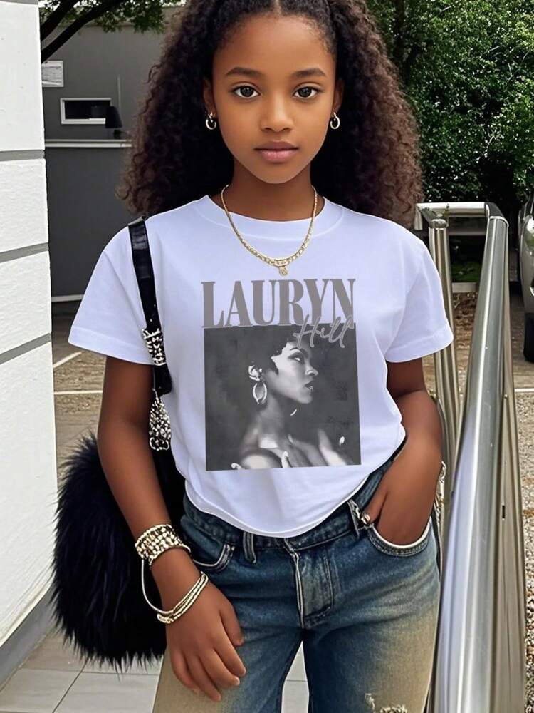 Girls' Minimalist Letter Print T-Shirt – Casual Short Sleeve Summer Tee for Youth & Students, Soft Cotton Daily Graphic Top