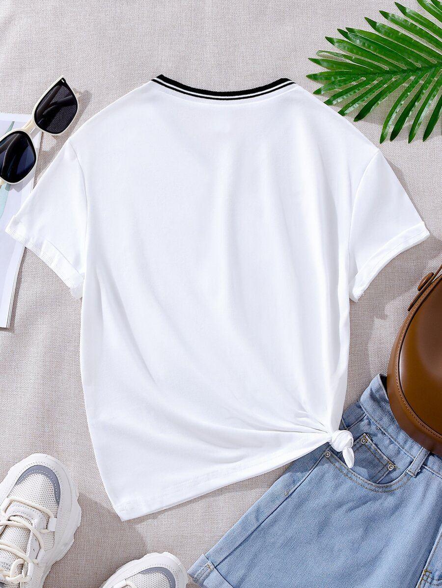 Tween Girls' V-Neck Los Angeles Graphic T-Shirt, Short Sleeve Casual Summer Top for Everyday Wear