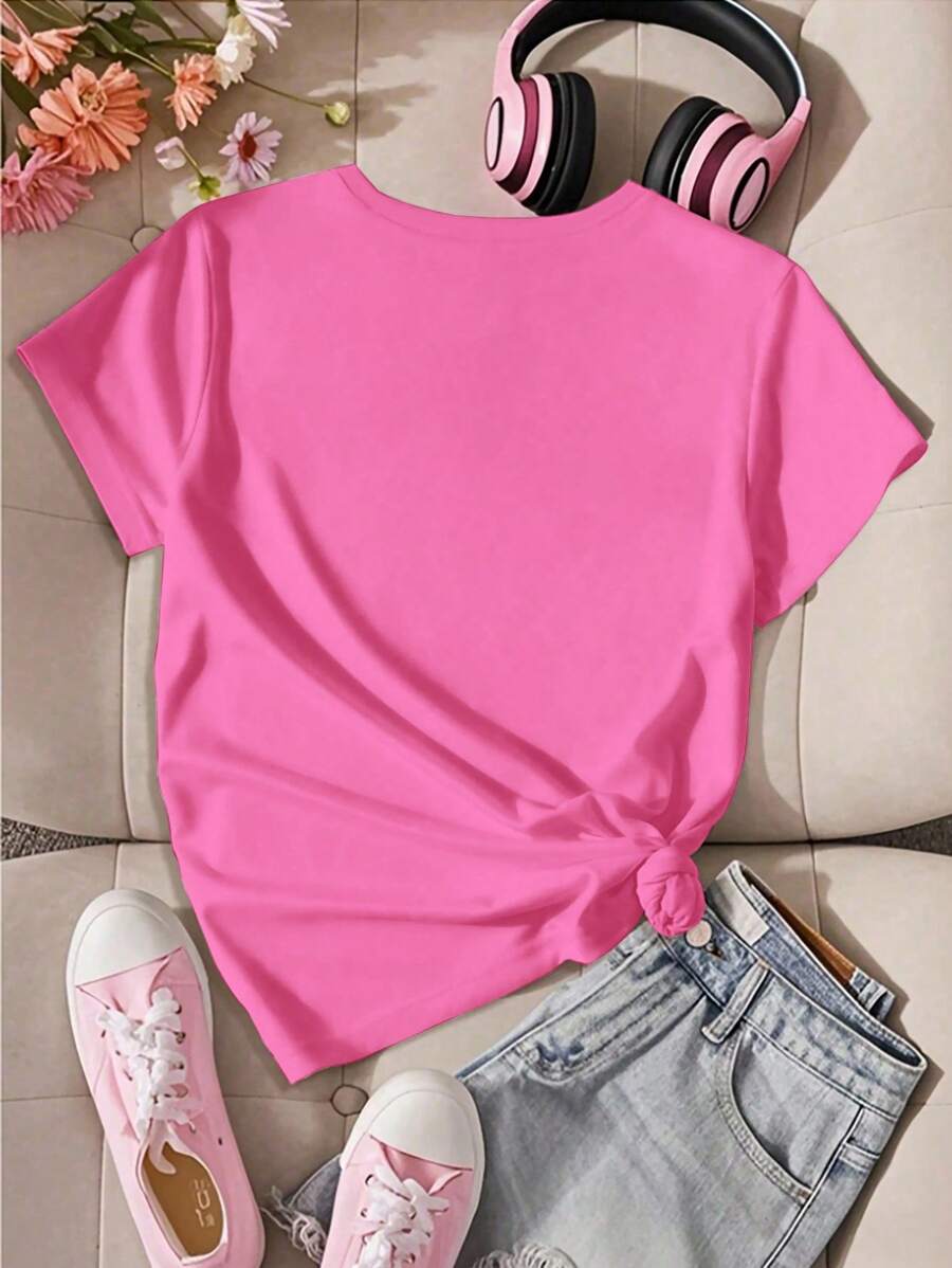 Tween Girls' Minimalist Cat Graphic Short Sleeve T-Shirt, Soft Casual Round Neck Summer Top for School, Campus, and Everyday Wear