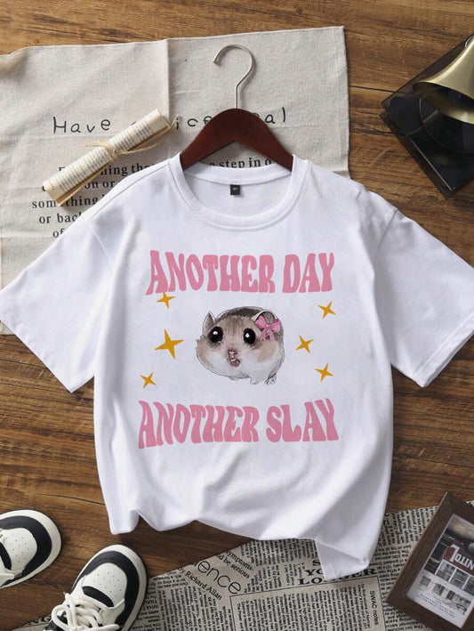 1pc Cute Graphic Print Short Sleeve T-Shirt for Tween Girls, Soft Lightweight Summer Top for School, Casual Wear, and Everyday Comfort