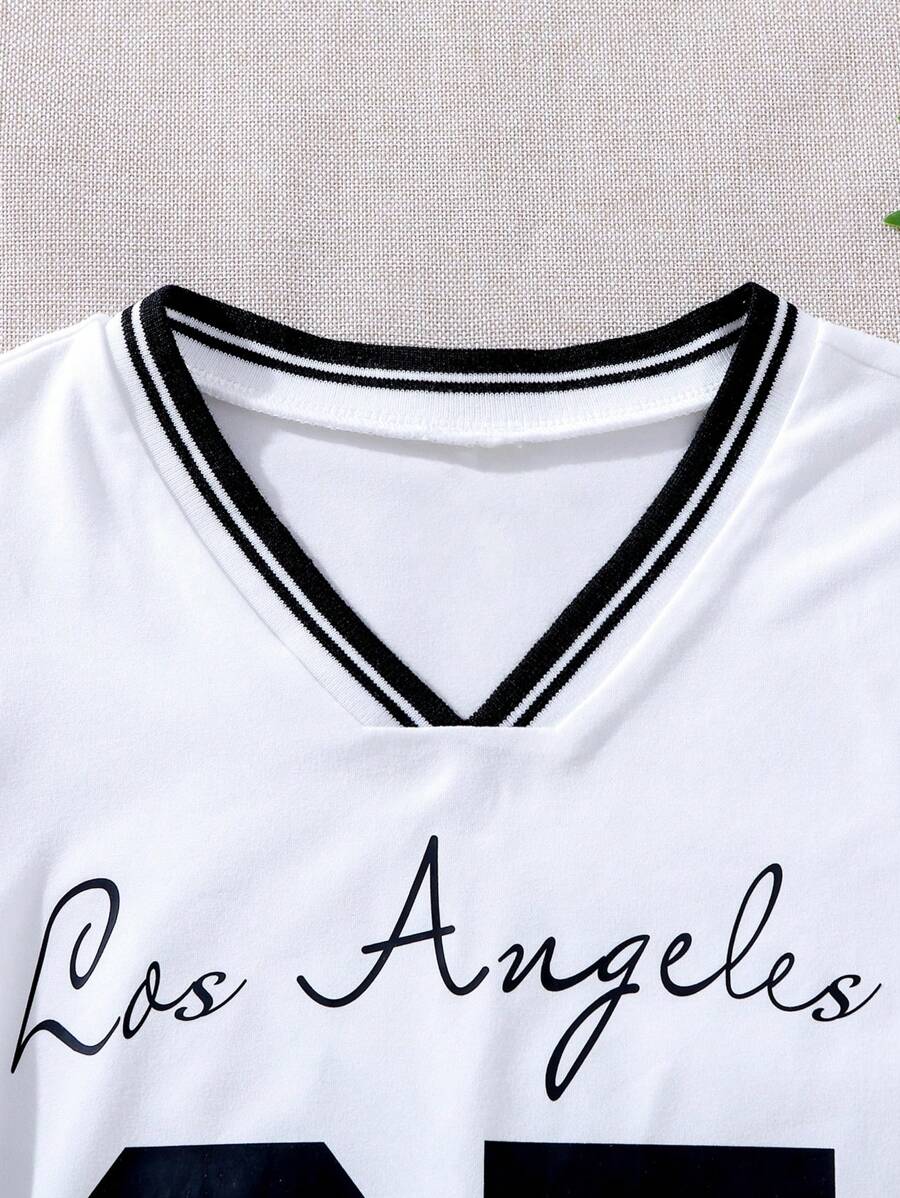 Tween Girls' V-Neck Los Angeles Graphic T-Shirt, Short Sleeve Casual Summer Top for Everyday Wear
