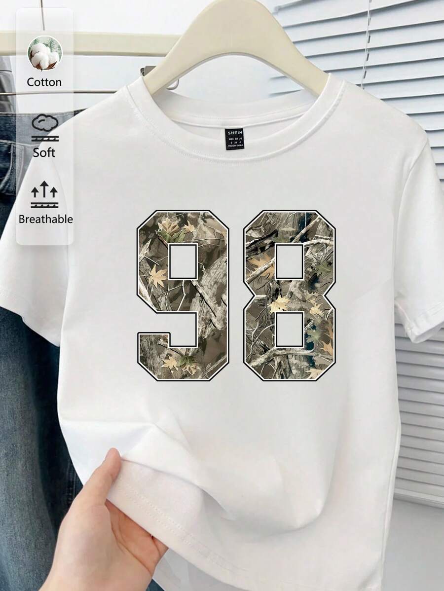 Women's Loose Fit Leaf Print T-Shirt – Casual Round Neck Short Sleeve Summer Top for Back to School and Everyday Outfits