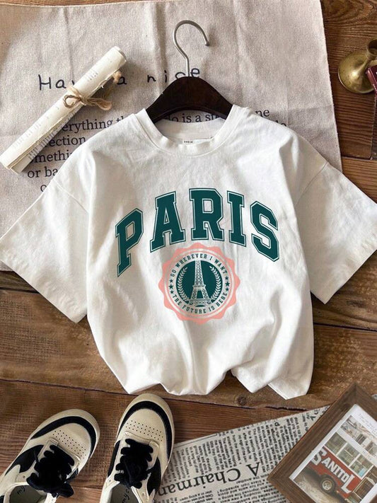 Tween Girls Relaxed Fit Paris Sports Graphic T-Shirt – Casual Short Sleeve Summer Tee for Daily Wear and Back to School Outfits