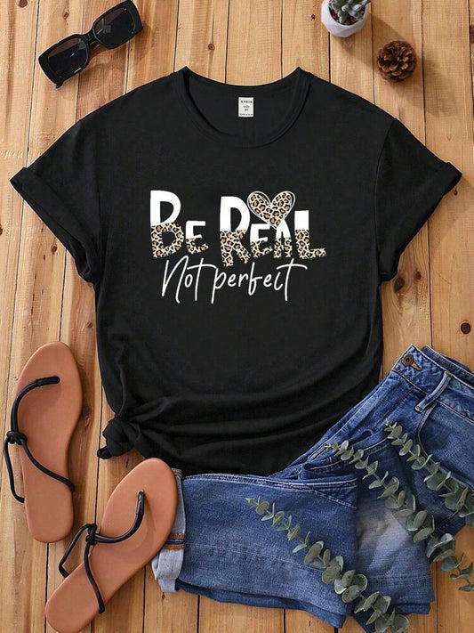 Tween Girls' Letter Print Short Sleeve T-Shirt, Soft Round Neck Casual Summer Top for School, Campus, and Everyday Wear – Trendy Graphic Tee Style Hit