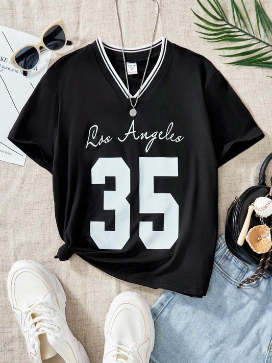 Tween Girls' V-Neck Los Angeles Graphic T-Shirt, Short Sleeve Casual Summer Top for Everyday Wear