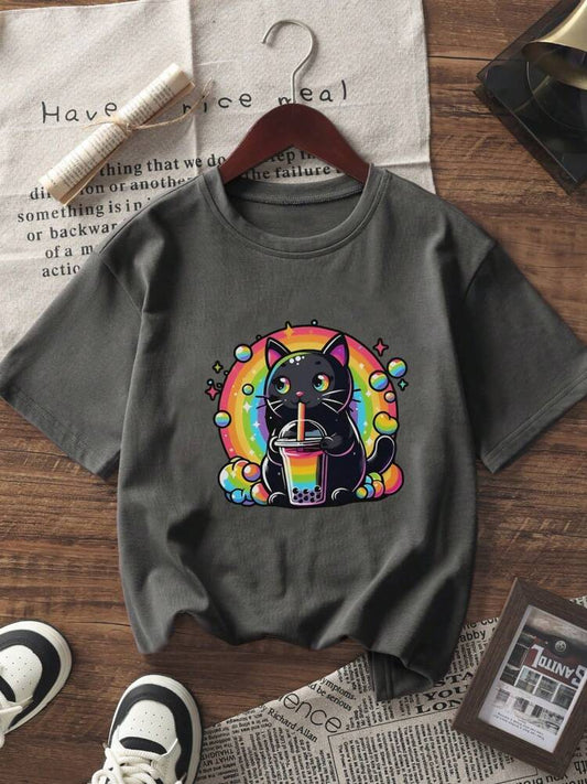 Cute Graphic Print Short Sleeve T-Shirts for Tween Girls, Soft and Stylish Summer Tops for Young Students, Perfect Casual Wear for School and Everyday Outfits