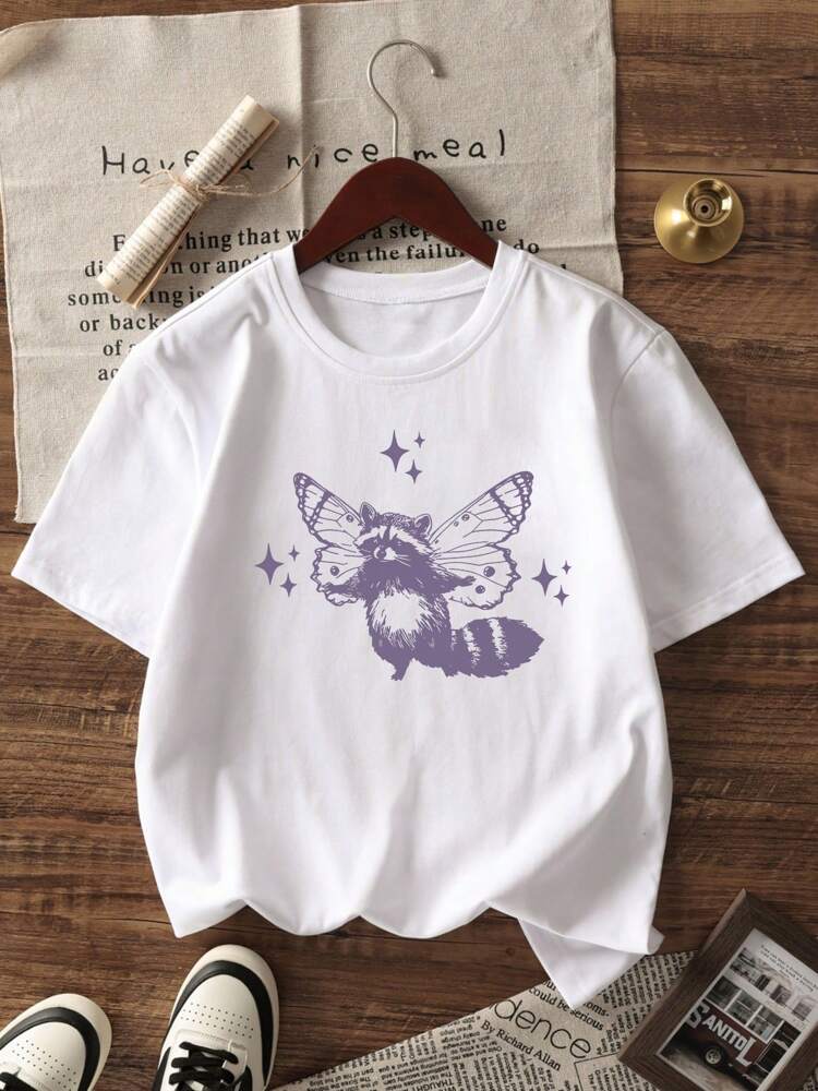 Fun & Colorful Graphic Print Round Neck T-Shirt for Girls and Tweens, Soft Lightweight Pullover Summer Top with Short Sleeves, Casual Kids Tee That Sparks Imagination and Joyful Playtime
