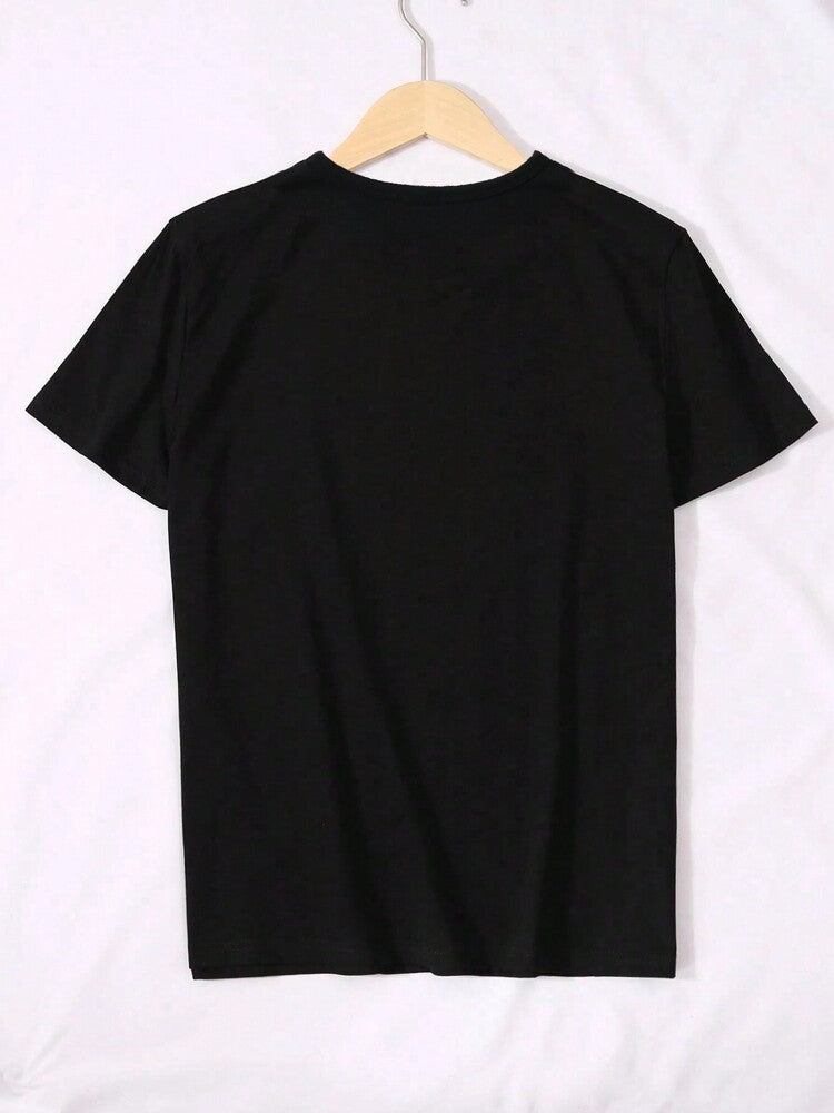 Tween Girls' Letter Print Short Sleeve T-Shirt, Soft Round Neck Casual Summer Top for School, Campus, and Everyday Wear – Trendy Graphic Tee Style Hit