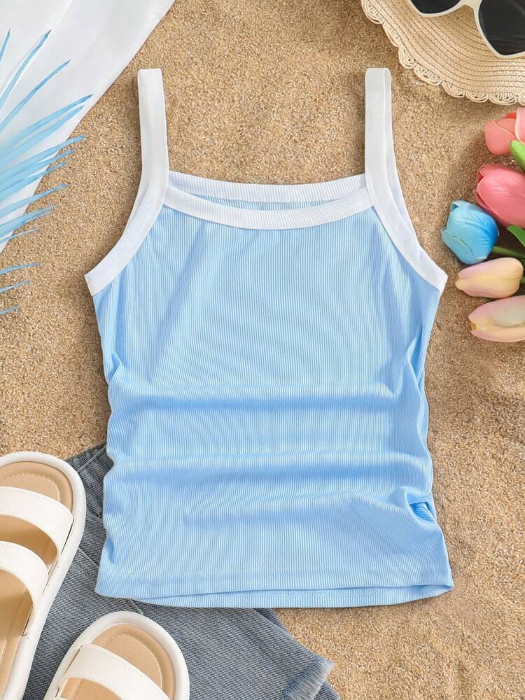 Tween Girls Minimalist Contrast Color Camisole Top – Versatile Sleeveless Summer Tank for Casual Everyday Outfits and Layering