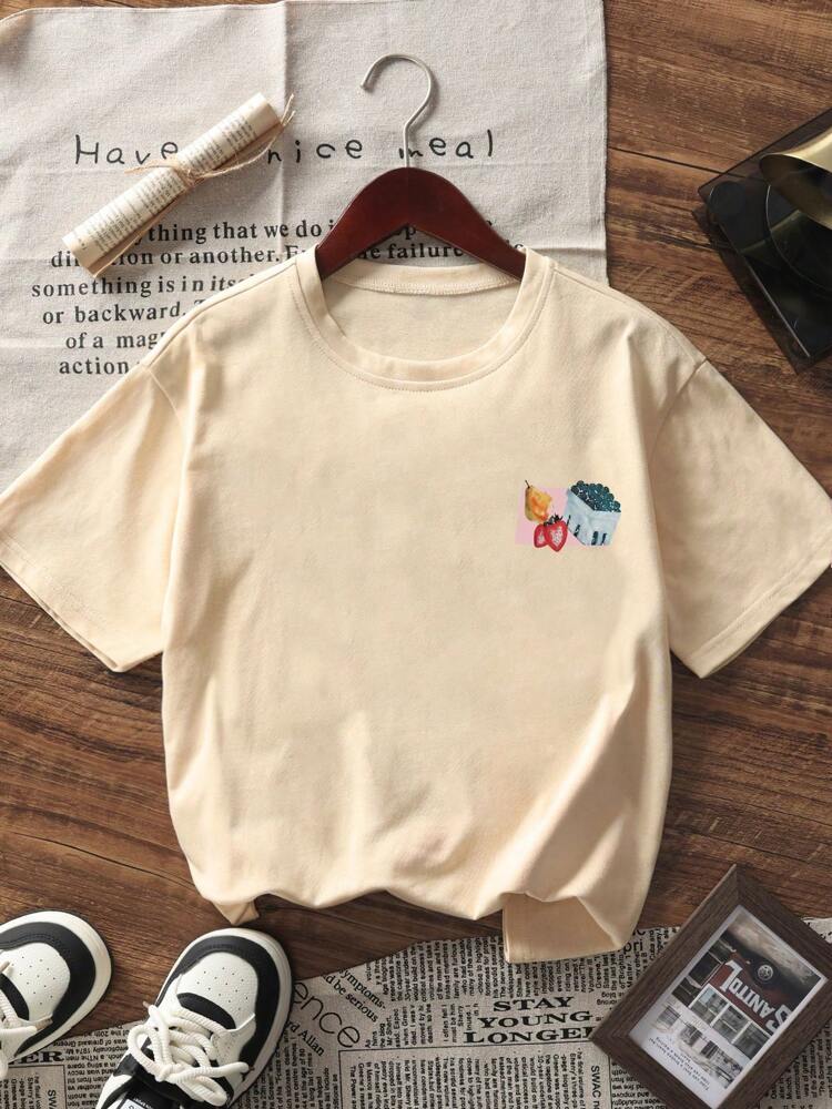 1pc Girls' Floral Print Short Sleeve T-Shirt, Lightweight Youth Casual Summer Top for Beach Days, Outdoor Play, and Everyday Wear