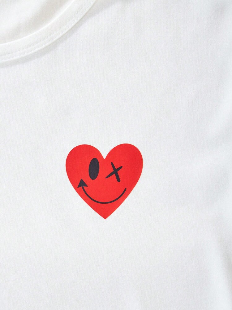 Tween Girls' Double Heart Print T-Shirt, Casual Short Sleeve Round Neck Summer Top for Everyday Wear