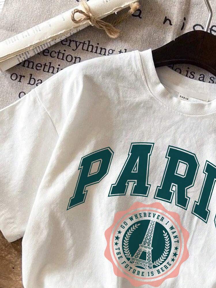 Tween Girls Relaxed Fit Paris Sports Graphic T-Shirt – Casual Short Sleeve Summer Tee for Daily Wear and Back to School Outfits