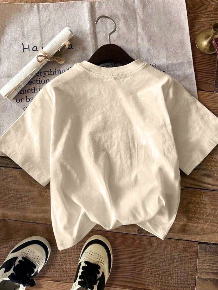 Girls Teens Students Casual Apricot Graphic T-Shirt, Lightweight Round Neck Short Sleeve Summer Top