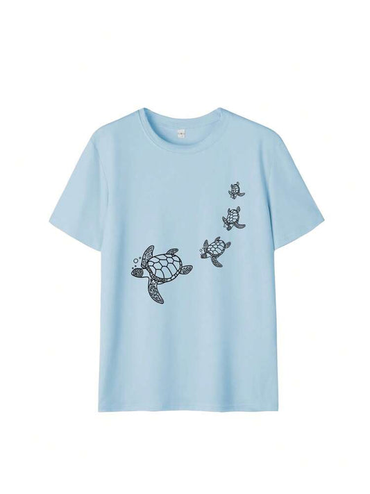 1pc Girls' Graphic Print Short Sleeve T-Shirt, Artistic Swimming Turtle Design, Soft Round Neck Summer Top for Students and Tweens, Fun Youth Tee for Imagination and Self-Expression