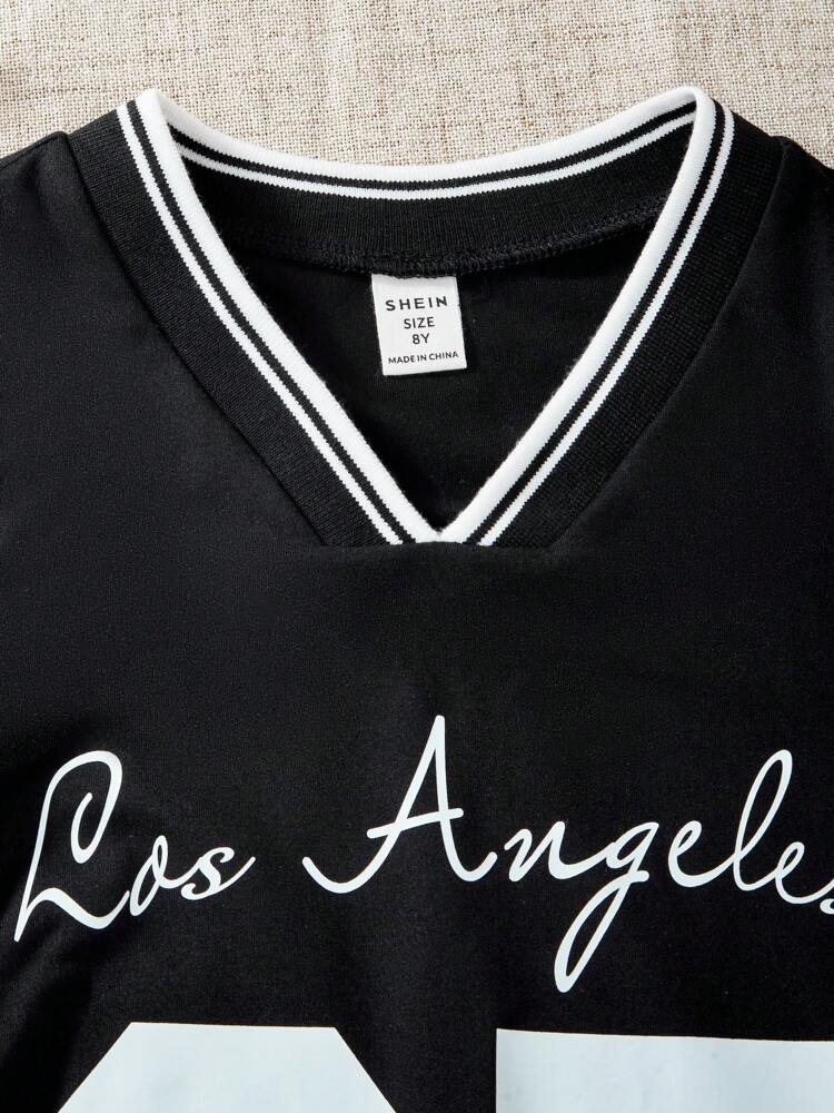 Tween Girls' V-Neck Los Angeles Graphic T-Shirt, Short Sleeve Casual Summer Top for Everyday Wear