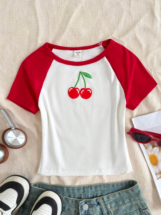 Tween Girls' Casual Color Block Star Print T-Shirt, Minimalist Patchwork Short Sleeve Top for Summer Everyday Wear