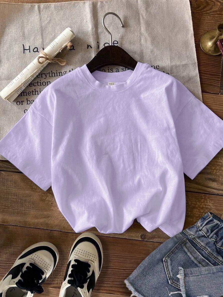 Tween Girls' Minimalist Letter Print Short Sleeve T-Shirt, Lightweight Casual Summer Top, Stylish Back Graphic Tee for School and Everyday Wear