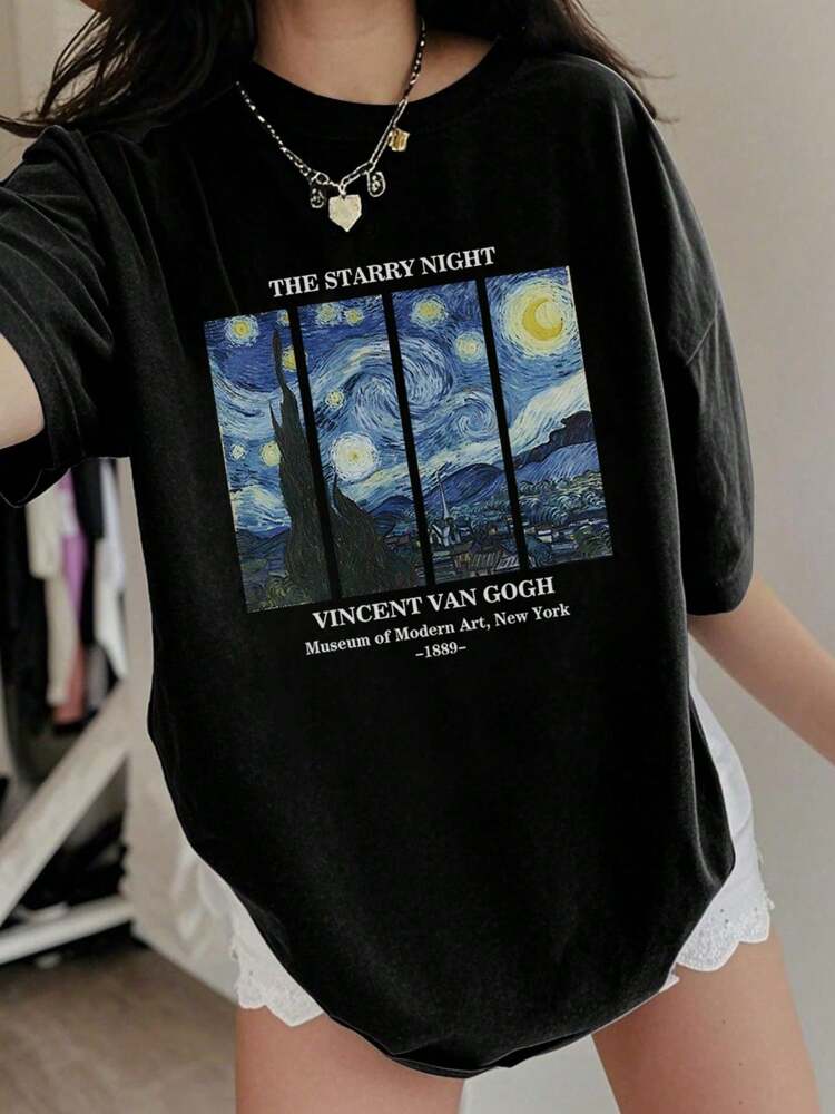 1pc Star Print Short Sleeve T-Shirt for Teen Girls, Soft and Stylish Summer Top for School, Casual Wear, and Everyday Comfort